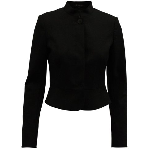 Theory Mandarin-collar Flared Hem Blazer in Black Wool 7833147867196