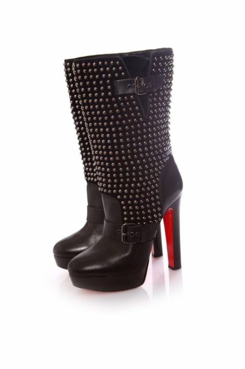 Black leather platform boots 7833149112380