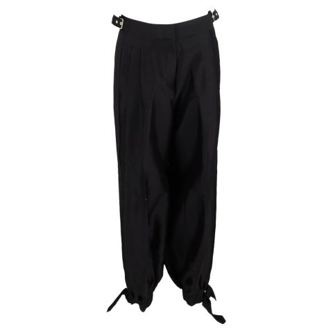 Zimmermann Pleated High-Waist with Buckle Detail Harem Trousers in Black Wool 7833150193724