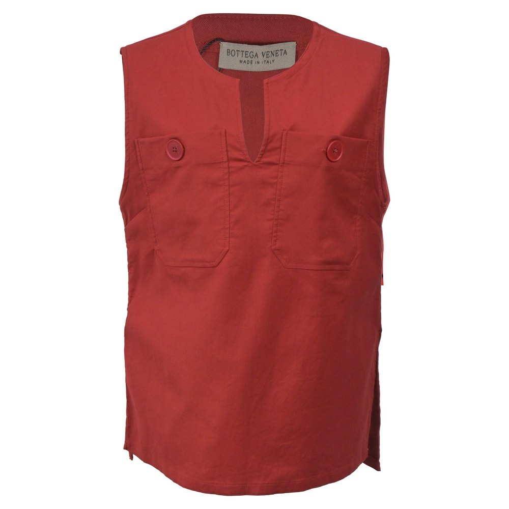 Bottega Veneta Pocket Detail Sleeveless Top in Red Cotton 7833151930428