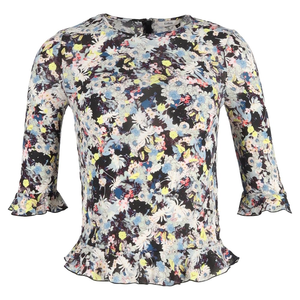 Erdem Quarter Sleeve Top in Floral Print Silk 7833153699900