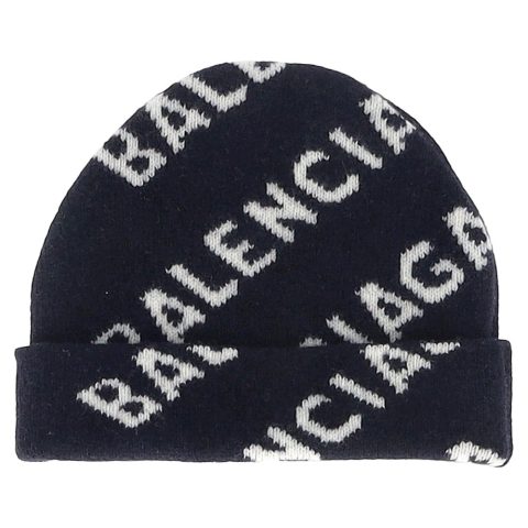 Balenciaga Logo Knit Beanie in Black Wool 7833156943932