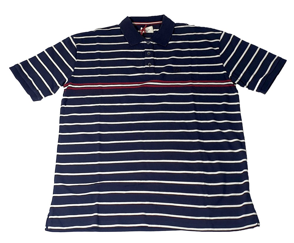 Bally 6237584 Men’s Ink Blue Striped Cotton Polo Shirt Size XXL