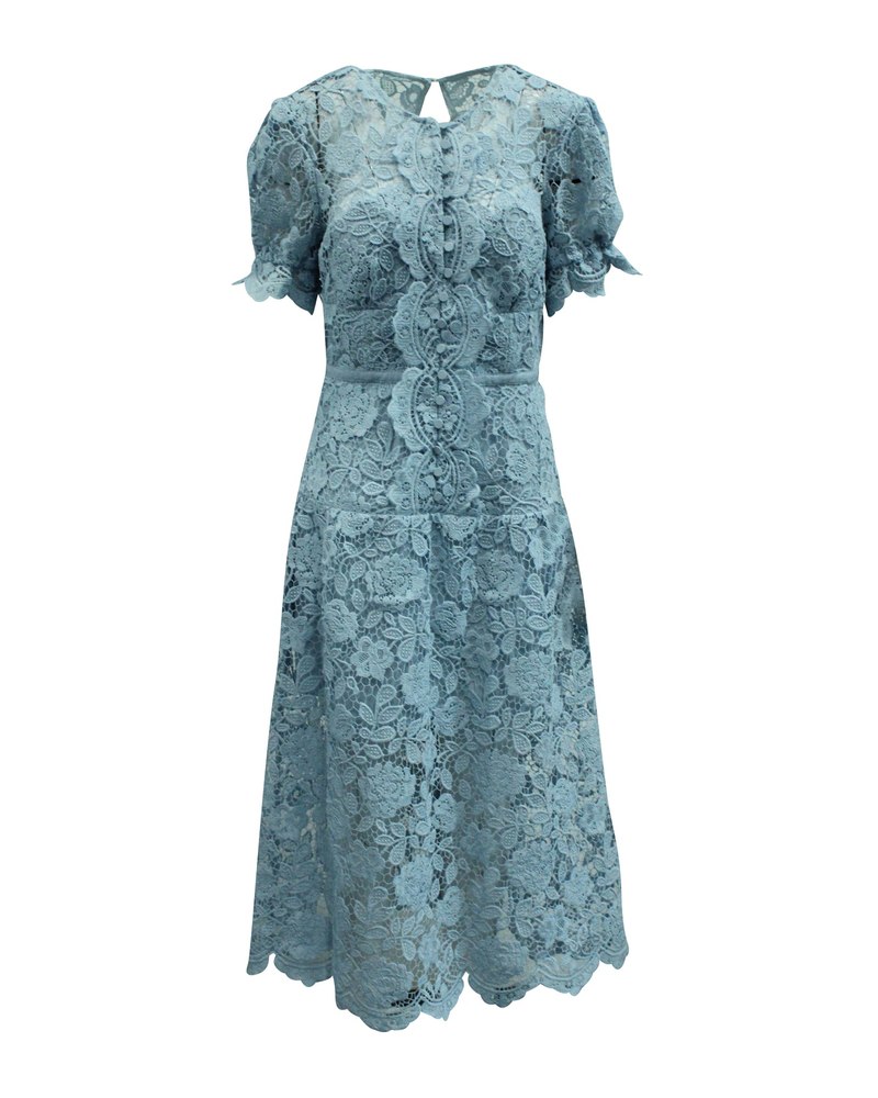 Self-Portrait Guipure Lace Blue Midi Dress in Blue Polyester 7833158778940