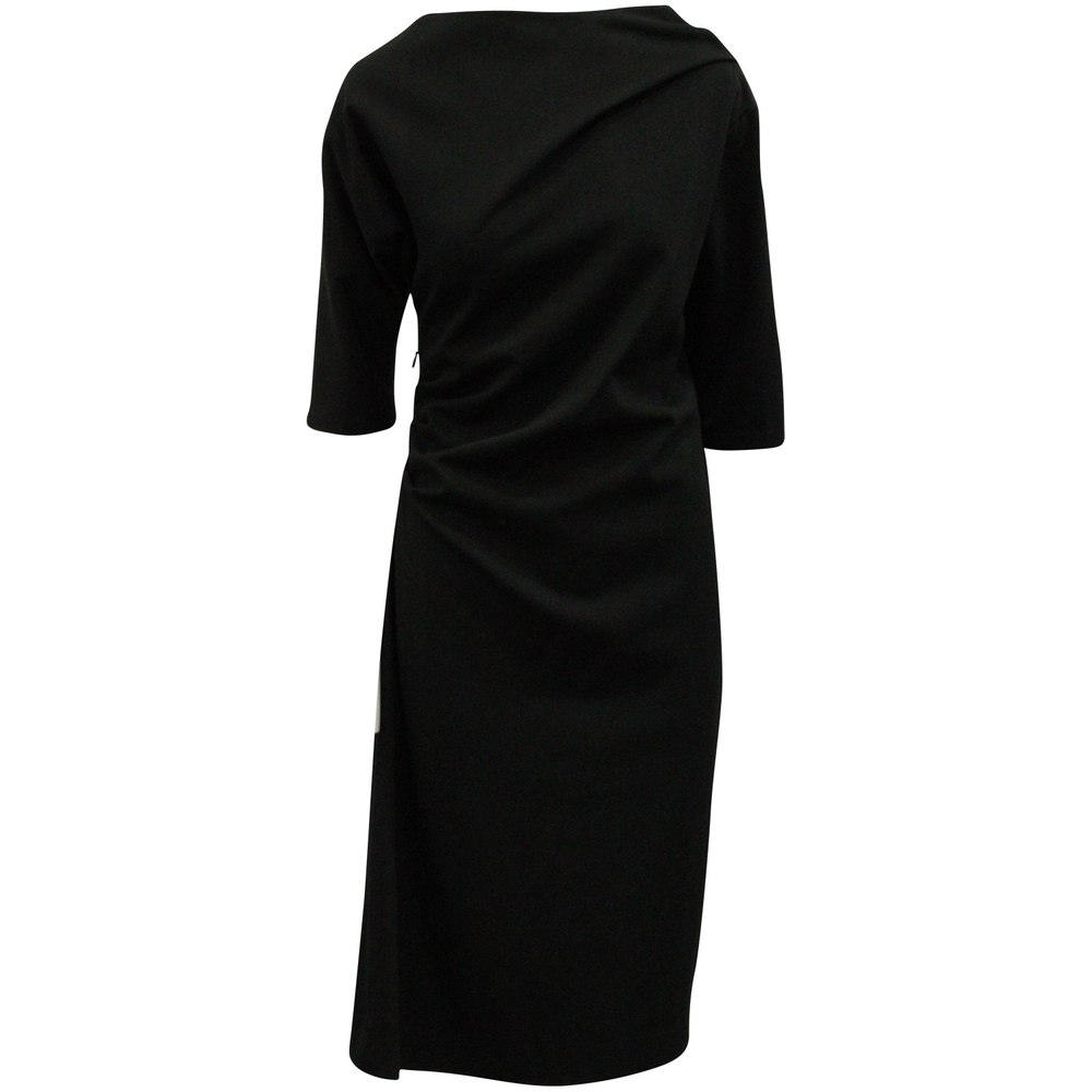 Dries Van Noten Ruched Midi Dress in Black Wool 7833171853372