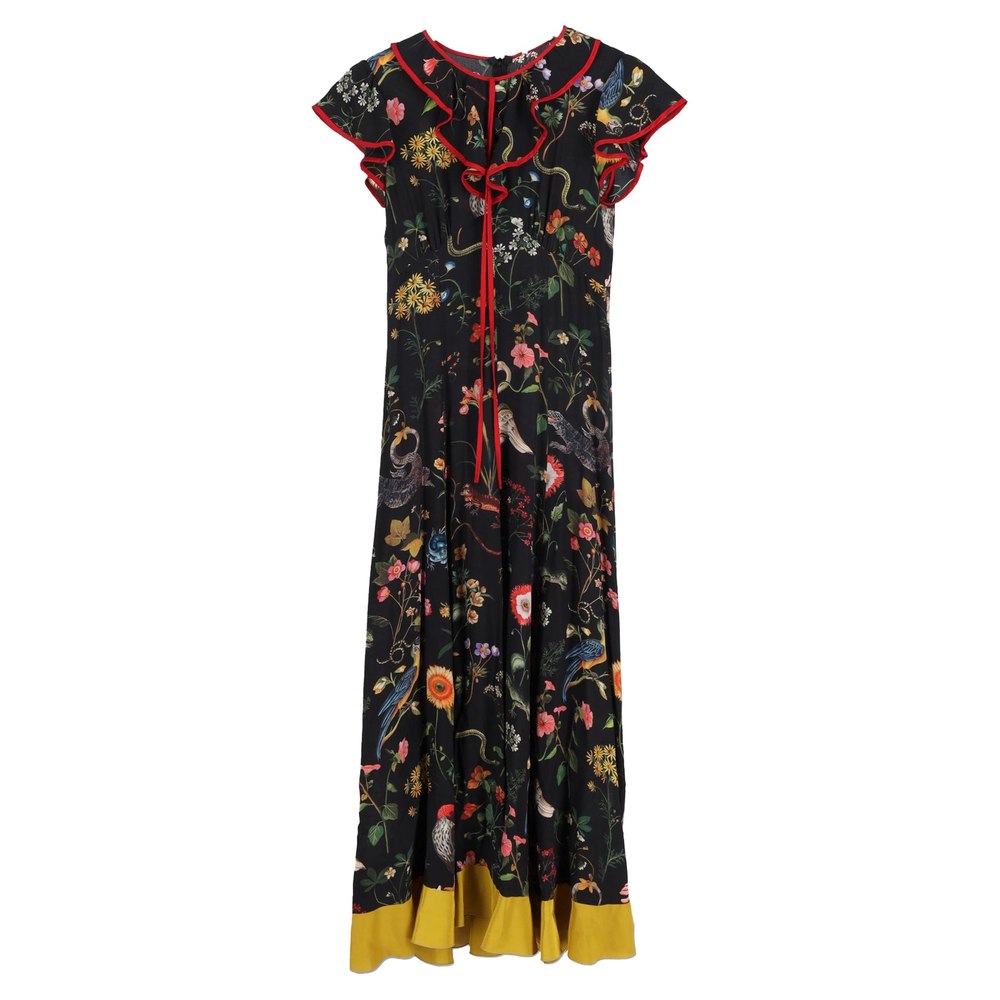 Red Valentino Floral Print Maxi Dress in Black Silk 7833172475964