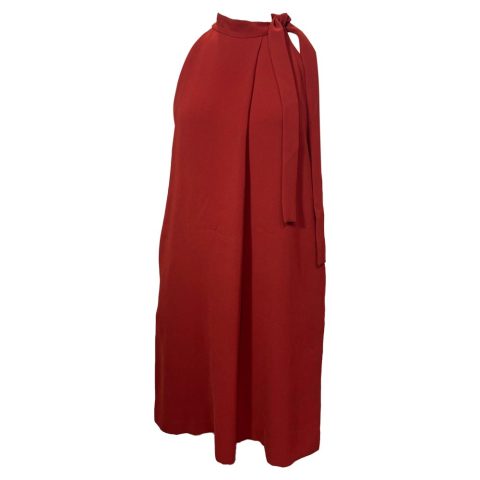 Theory Tie Neck Espere Admiral Crepe Dress in Red Triacetate 7833173590076