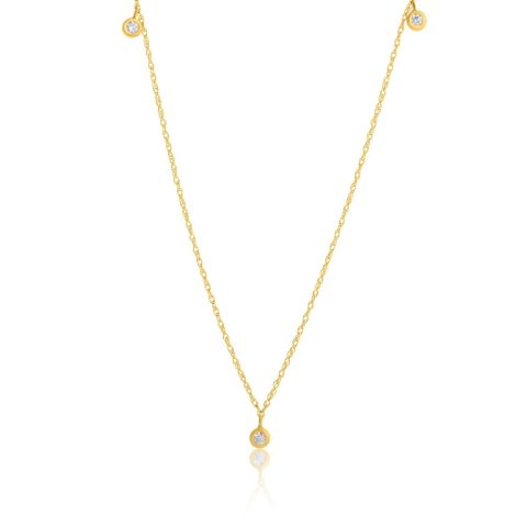 14k Yellow Gold 3 Stone Diamond Necklace