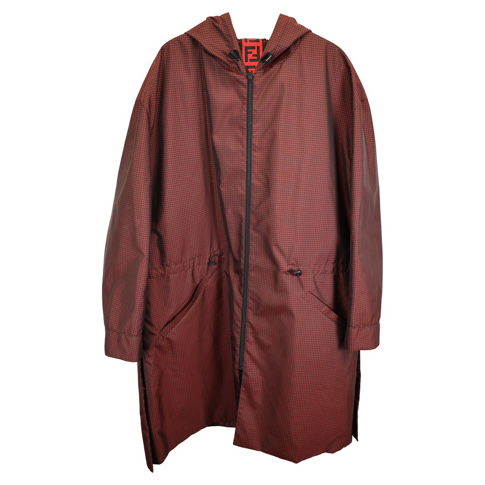 Fendi Houndstooth Print Reversible Parka Jacket in Red Polyester 7833196658748