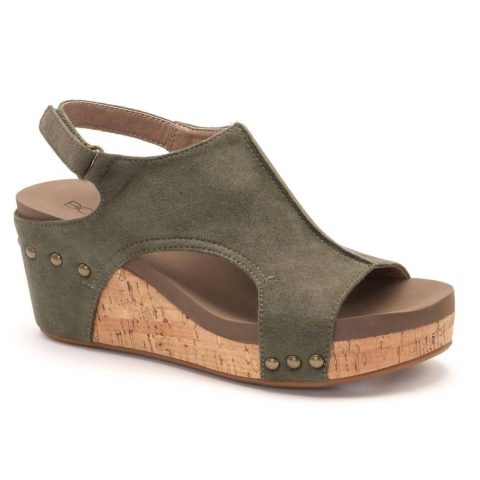 Women’s Wedge Sandals In Olive Suede 7704766152764