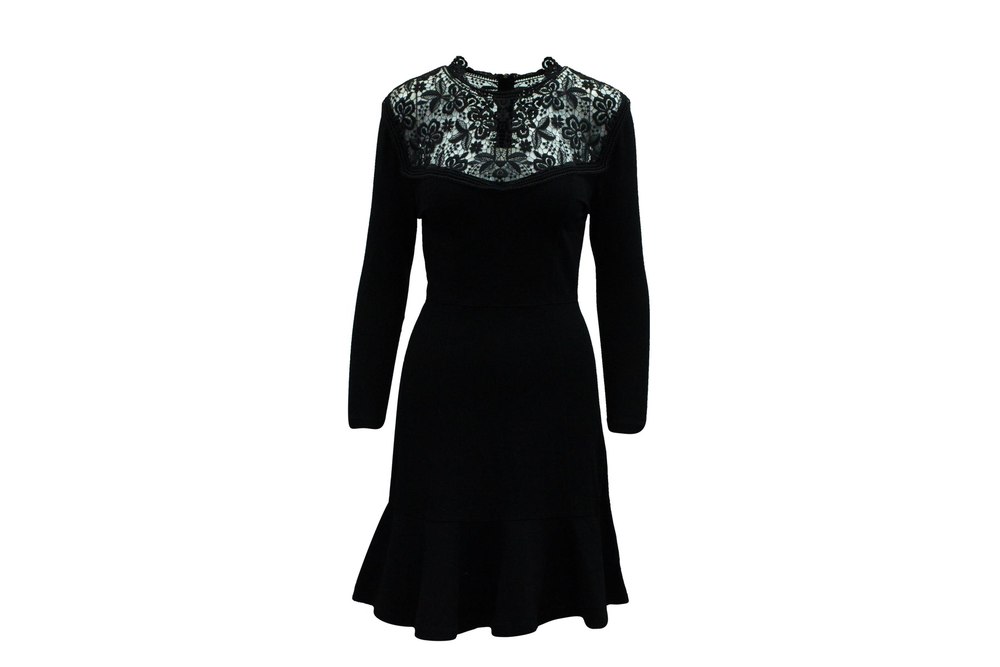 Erdem Short Dress With Lace Panel in Black Viscose 7833197641788