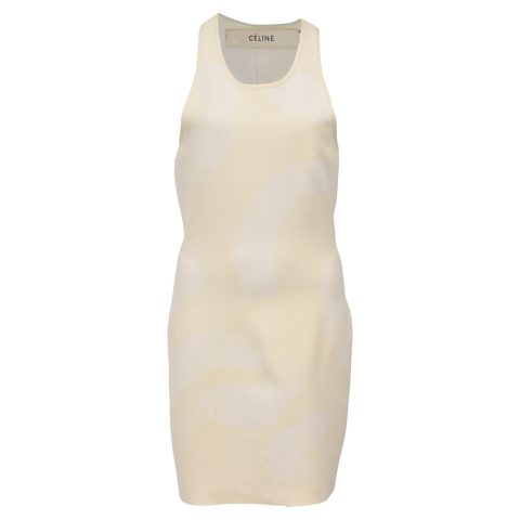 Celine Patterned Mini Knitted Halter Dress in Cream Cotton 7833198395452