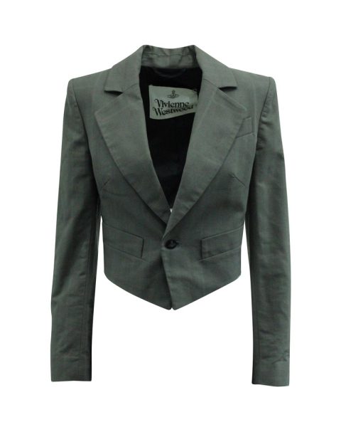 Vivienne Westwood Lou Lou Spencer Cropped Blazer in Grey Wool 7833202819132