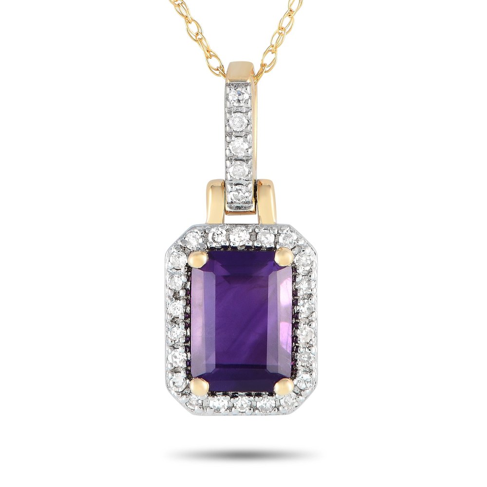 LB Exclusive 14K Yellow Gold 0.12ct Diamond and Amethyst Pendant Necklace PD4-15501YAM