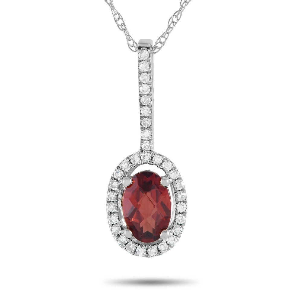 LB Exclusive 14K White Gold 0.09ct Diamond and Garnet Pendant Necklace PD4-16077WGA