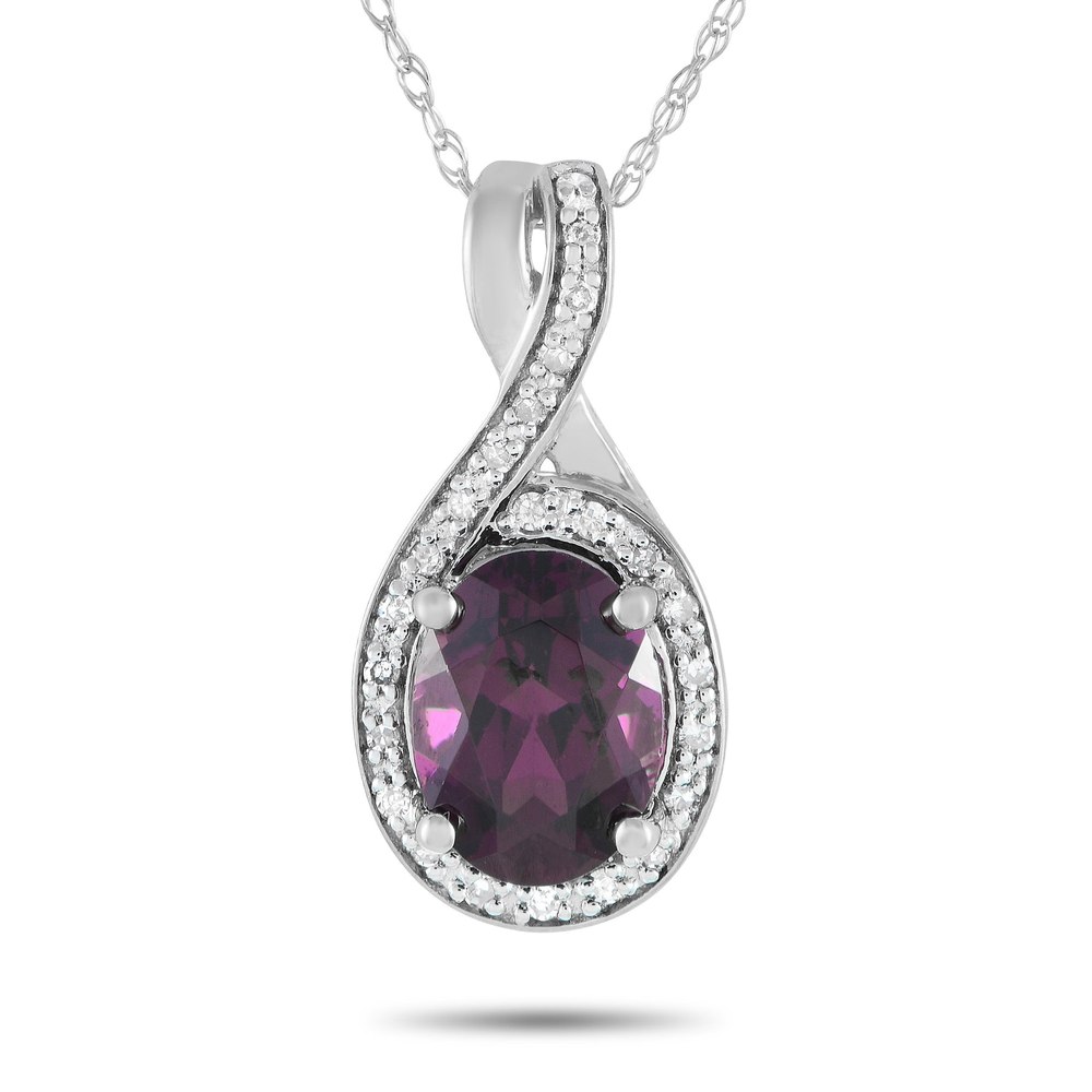 LB Exclusive 14K White Gold 0.11ct Diamond and Garnet Necklace PD4-16268WGA