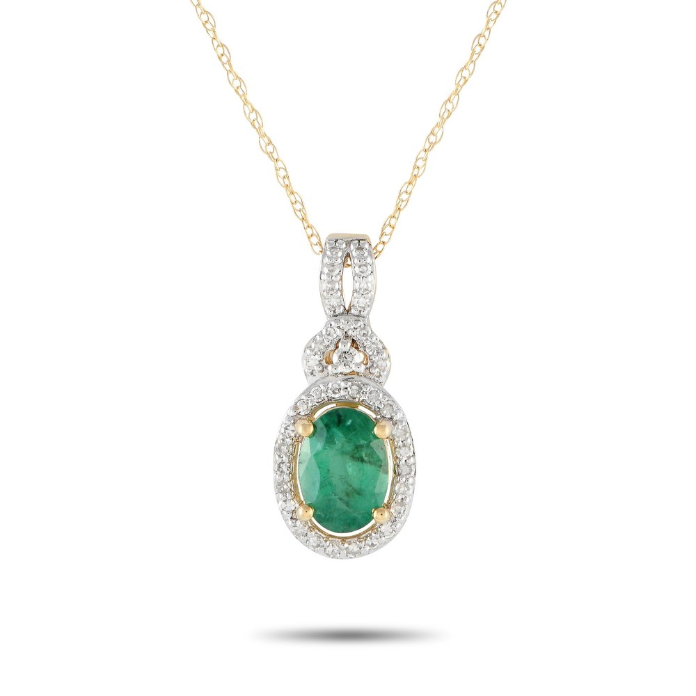 LB Exclusive 14K Yellow Gold 0.15ct Diamond and Emerald Necklace PD4-15738YEM