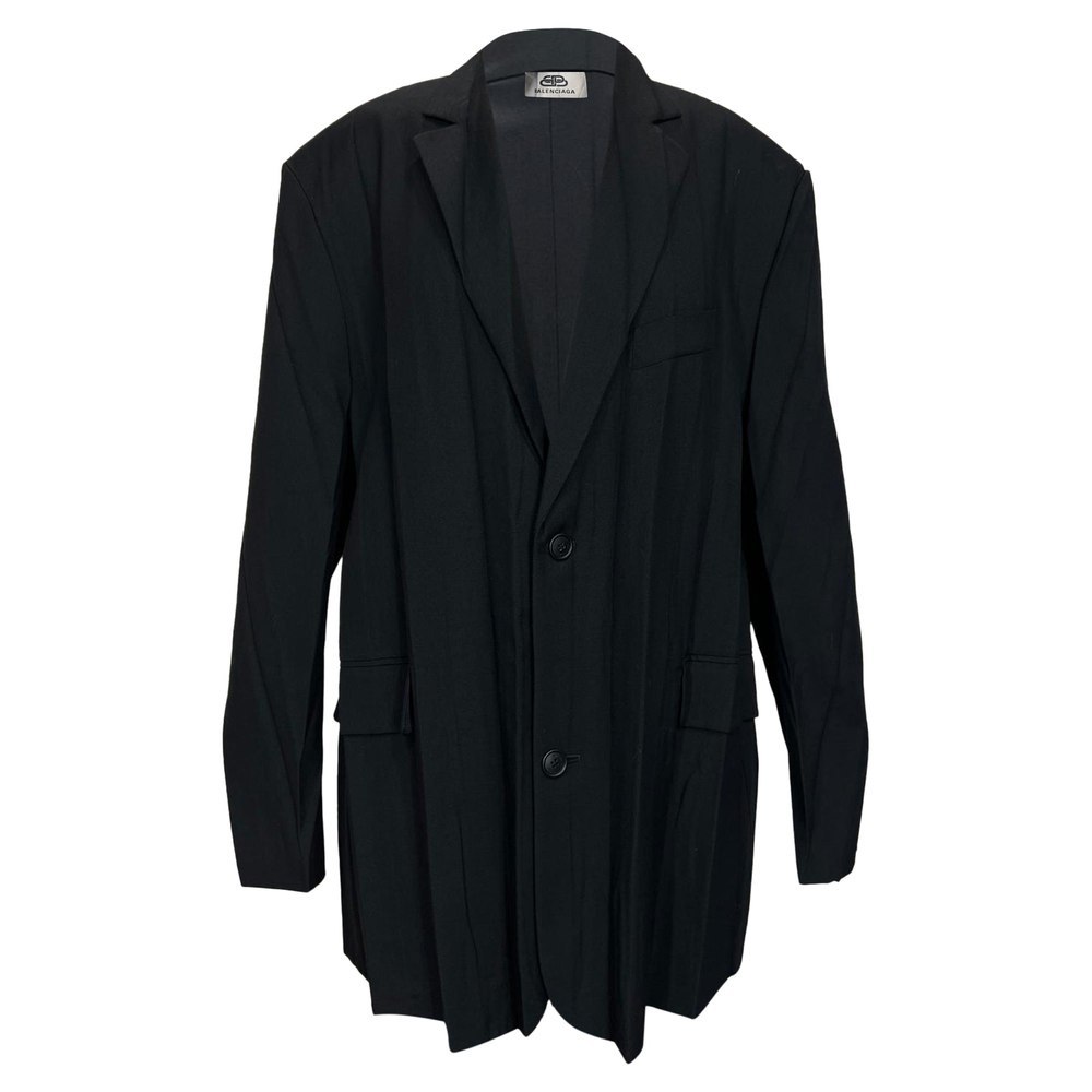 Balenciaga Single-Breasted Blazer with Pockets in Black Polyester 7833240928316