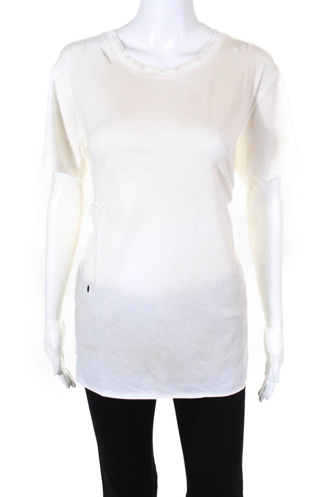 Cool TM Womens Cotton Crew Neck Distressed Vintage T Shirt White 7833280544828