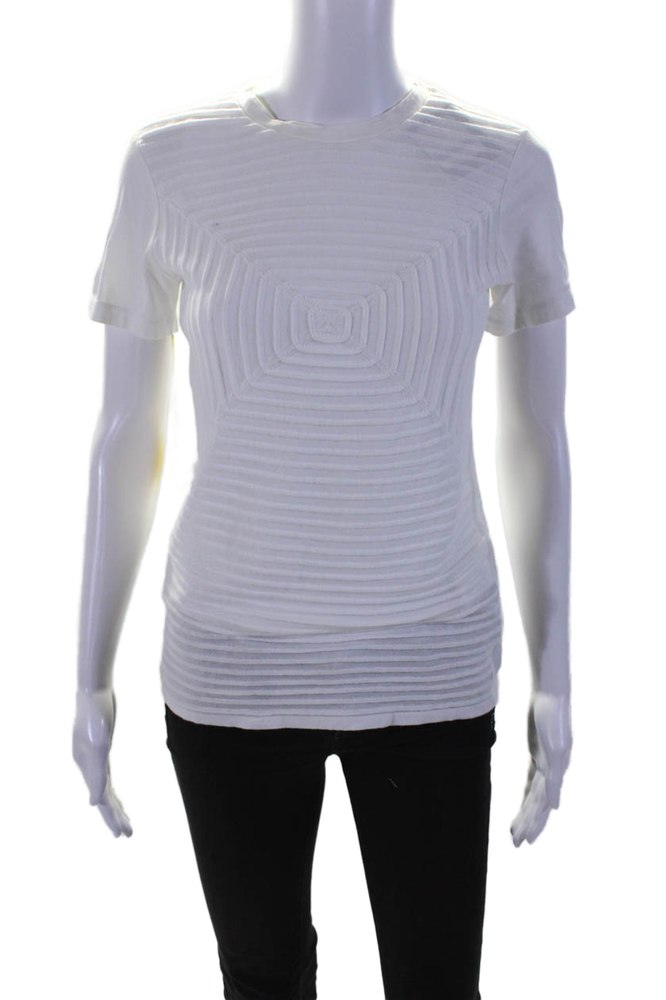 CIVIDINI Womens Cotton Ribbed Round Neck Short Sleeve Top White 7833294274620