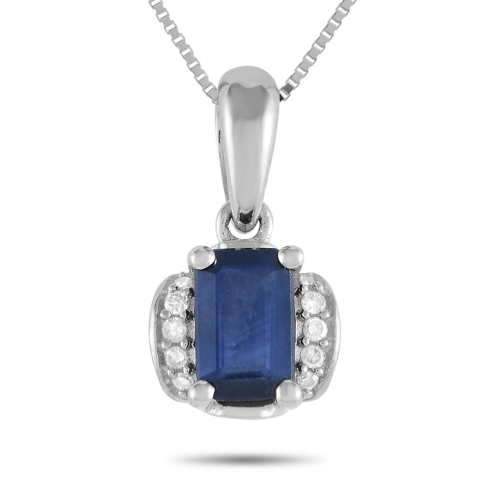 LB Exclusive 14K White Gold 0.03ct Diamond and Sapphire Pendant Necklace PD4-16049WSA