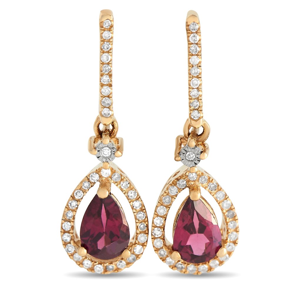 LB Exclusive 14K Yellow Gold 0.20ct Diamond and Garnet Pear Earrings ER4-15061YGA