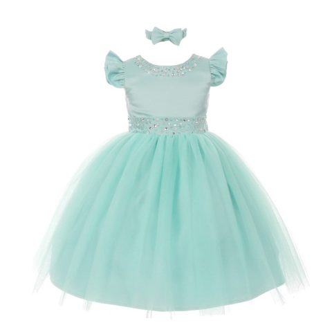 Baby Girls Mint Rhinestone Pearl Accent Headband Easter Dress 6-24M
