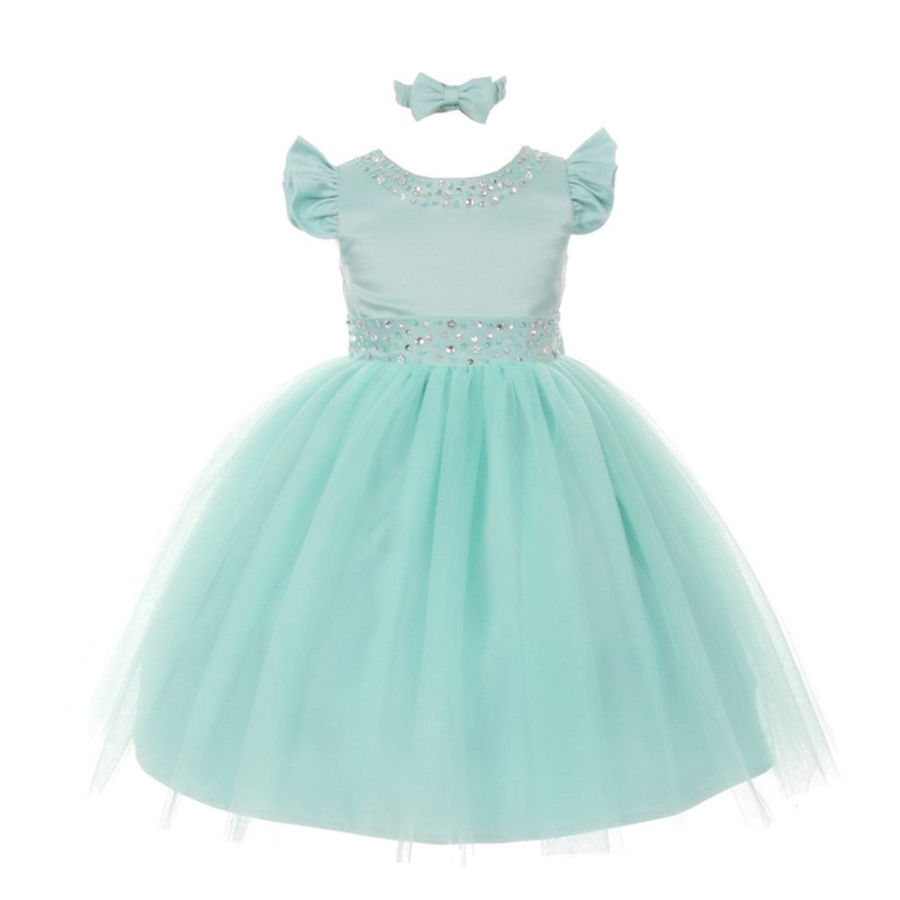 Baby Girls Mint Rhinestone Pearl Accent Headband Easter Dress 6-24M