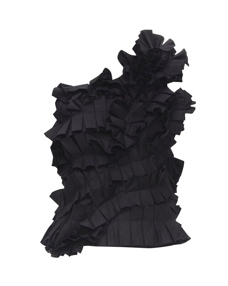 new BOTTEGA VENETA black pleated ruffle one shoulder corset bustier top 7705689718844