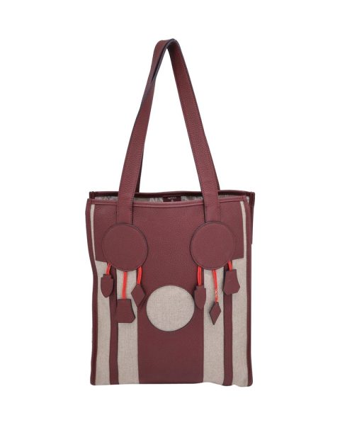 Hermes Petit H Dream Catcher Tote Bag in Red Leather and Beige Canvas 7705722421308
