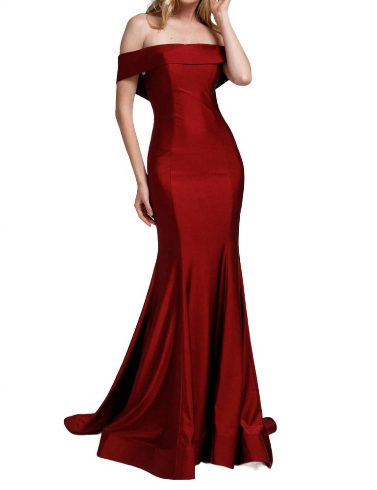 Lycra Off Shoulder Mermaid Dress In Burgundy 7833384517692