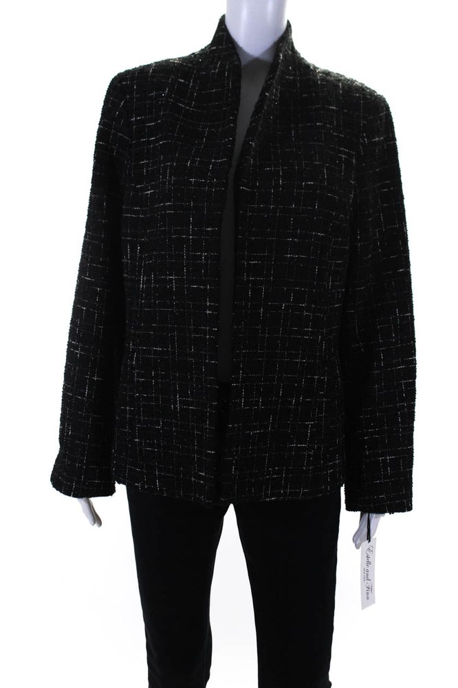 Estelle & Finn Womens Boucle Tweed Open Front Jacket Red Black White 7833399132220