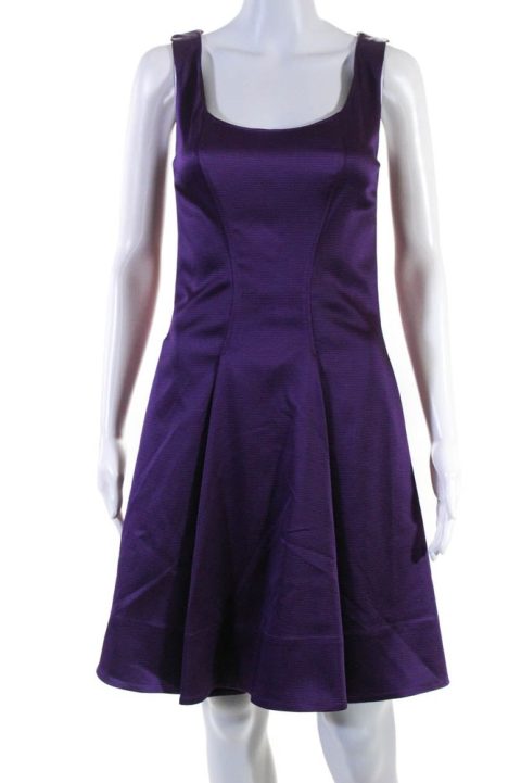 ZAC Zac Posen Womens Betty Ribbed Satin Swing Dress Purple 7833444581436