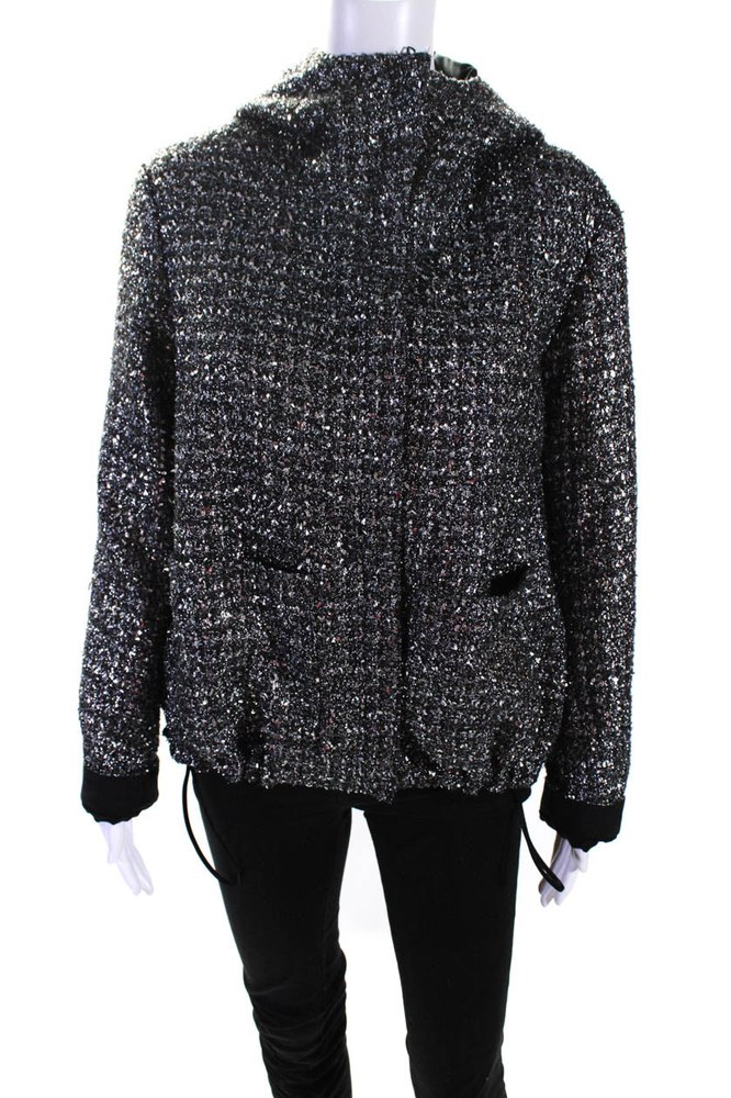 Lis Lareida Womens Disco Metallic Hooded Platinum Tweed Zip Jacket Silver FR 36 7833424134204
