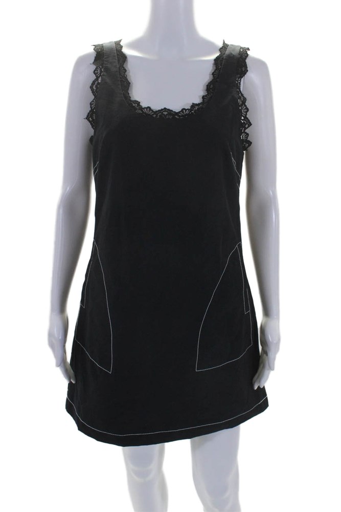 Simkhai Womens Cotton Blend Lace Trim 2 Pocket Sleeveless Mini Dress Navy 7833486786620