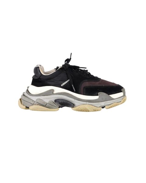 Balenciaga Triple S Sneakers in Black and Burgundy Suede