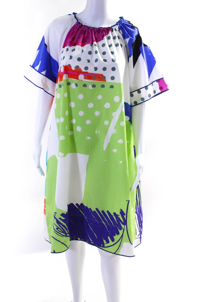 Rohka Womens Multi Print Poplin Short Sleeve Shift Dress Multicolor 7833507627068