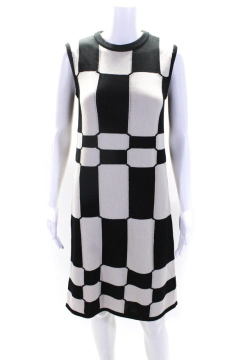‘S Max Mara Womens Beige Black Checker Crew Neck Sleeveless Tank Dress 7833577521212