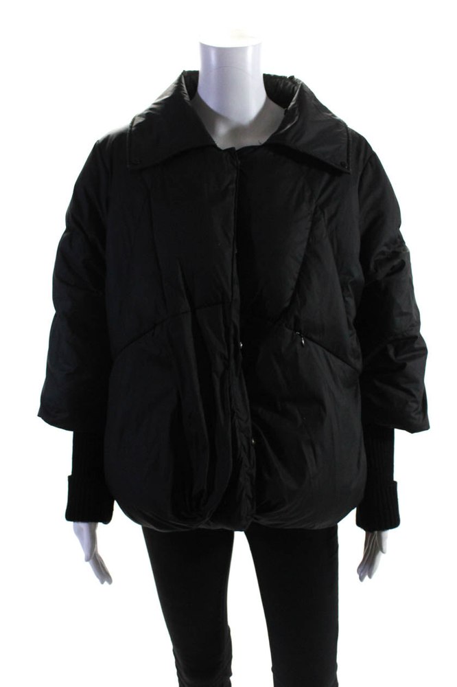 Daniella Erin NYC Womens Button Front Down Quilted Oversized Jacket Black Small 7833579356220