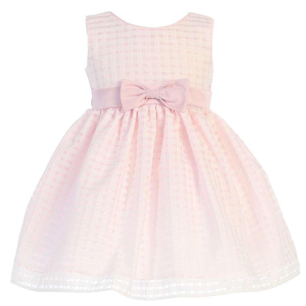 Big Girls Pink Burnout Squares Organza Easter Dress 7-12