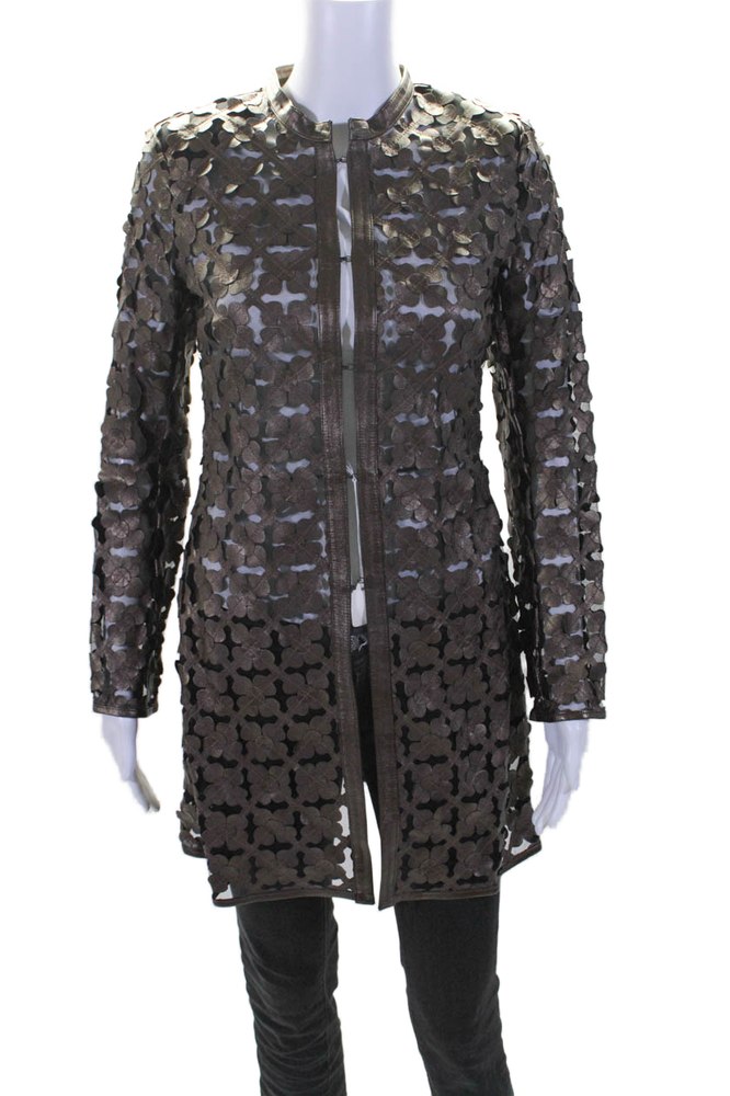 In Transit 2 Womens Bronze Lamb Leather Lazer Mesh Tunic Long Sleeve Jacket 7833593053244