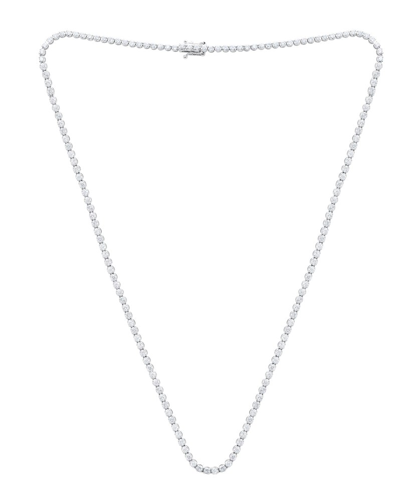 14KT WHITE GOLD DIAMOND CLASSIC STRAIGHT TENNIS NECKLACE FETAURES 4.07CTS CARATS OF DIAMONDS, 4 PRONG,172ST