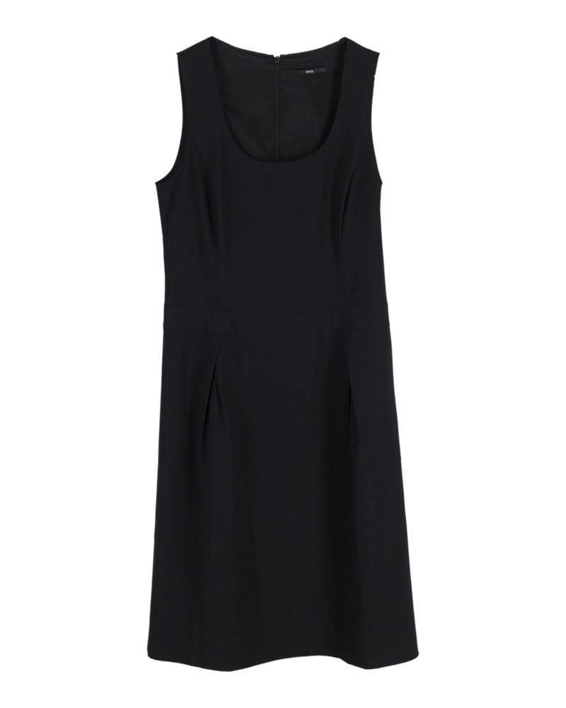 Hugo Boss Sleeveless Shift Dress in Black Wool