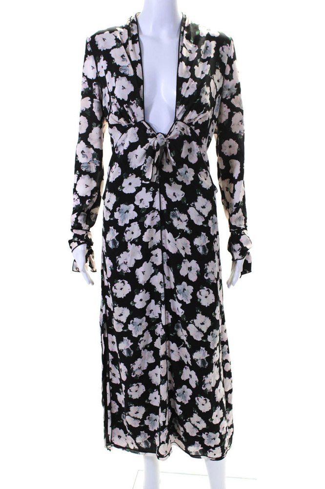 Proenza Schouler Womens Silk Floral Plunge Double Slit Maxi Dress Black 7833607635004