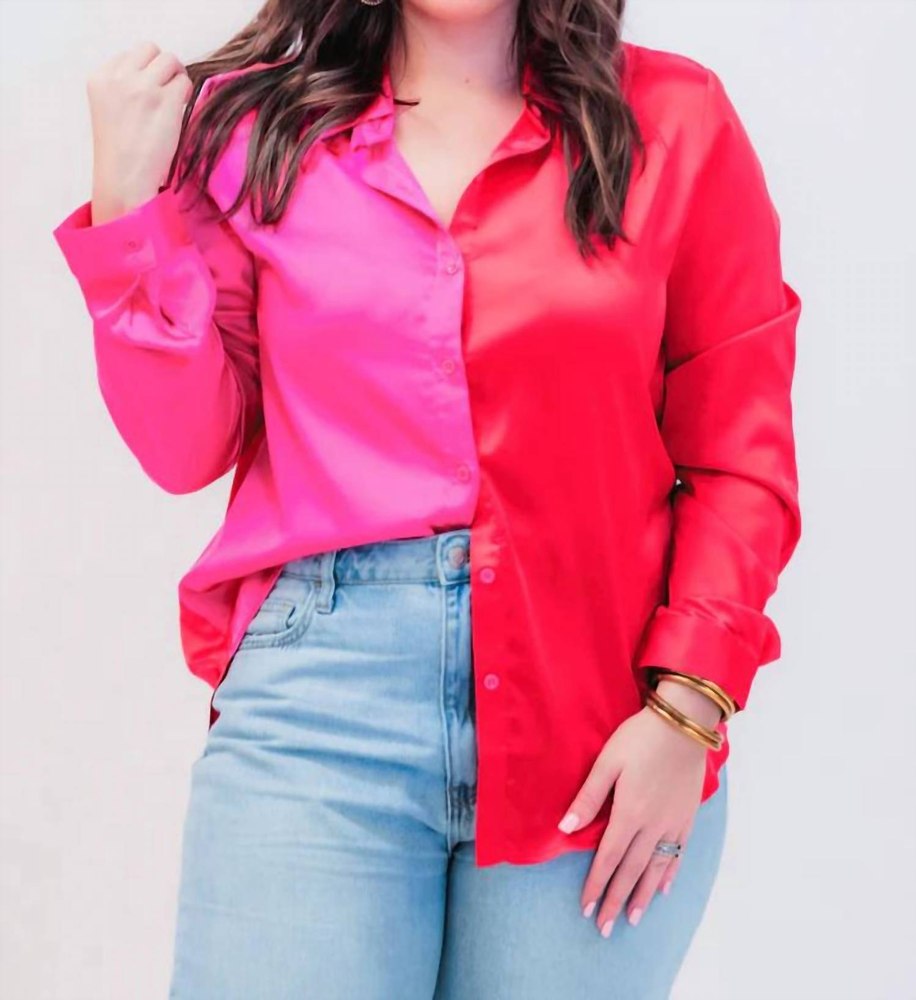 On Trend Button Up Top In Red/fuschia