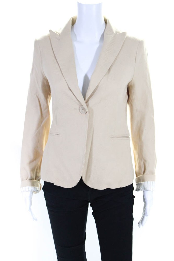 Marc Jacobs Women’s Long Sleeves Lined One Button Blazer Beige 7833618972732