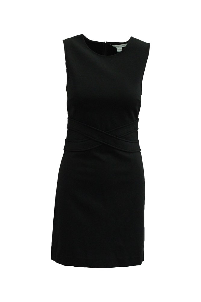 Diane Von Furstenberg Evita Sleeveless Shift Dress in Black Viscose 7833629786172