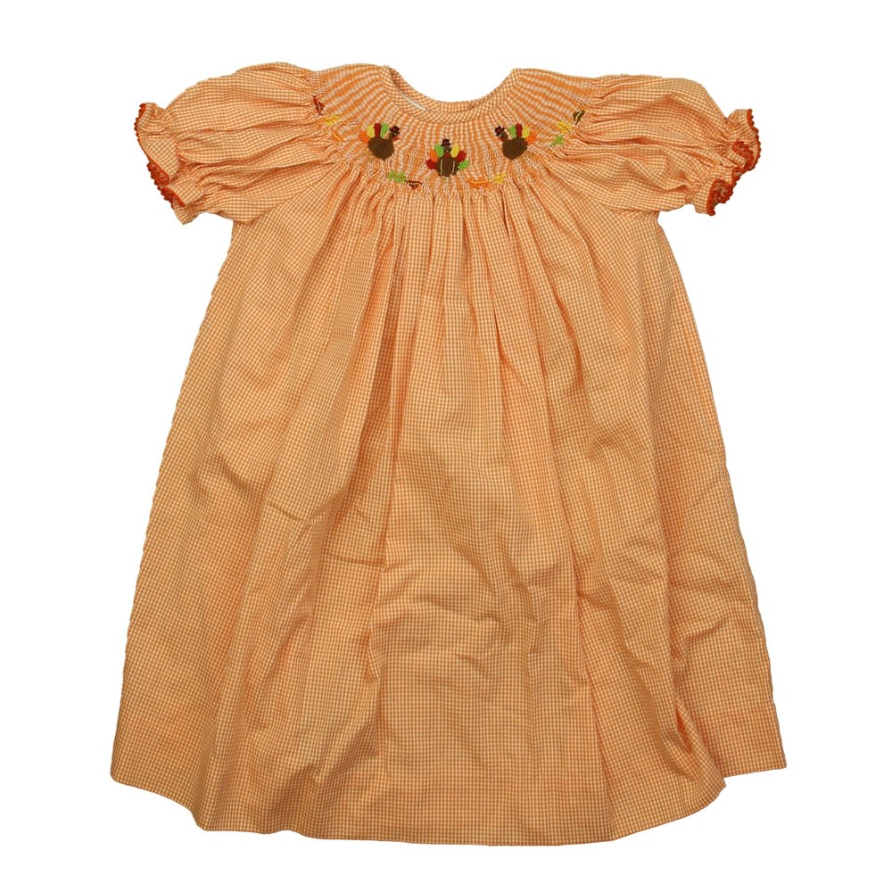 Southern Sunshine Girls Orange | White Turkeys Dress 7805962879036