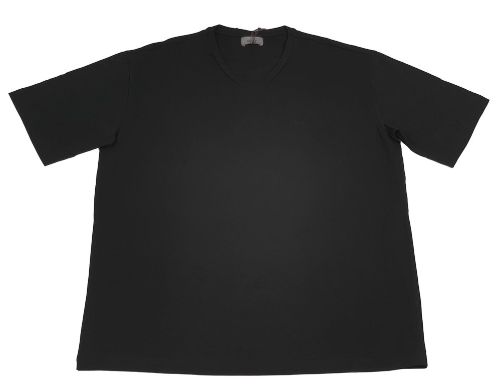 Bally 6301170 Men’s Black Cotton V-Neck Logo T-Shirt 7707561033788