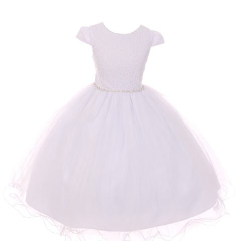 Big Girls White Satin Tulle Rhinestone Trim Communion Dress 7-20